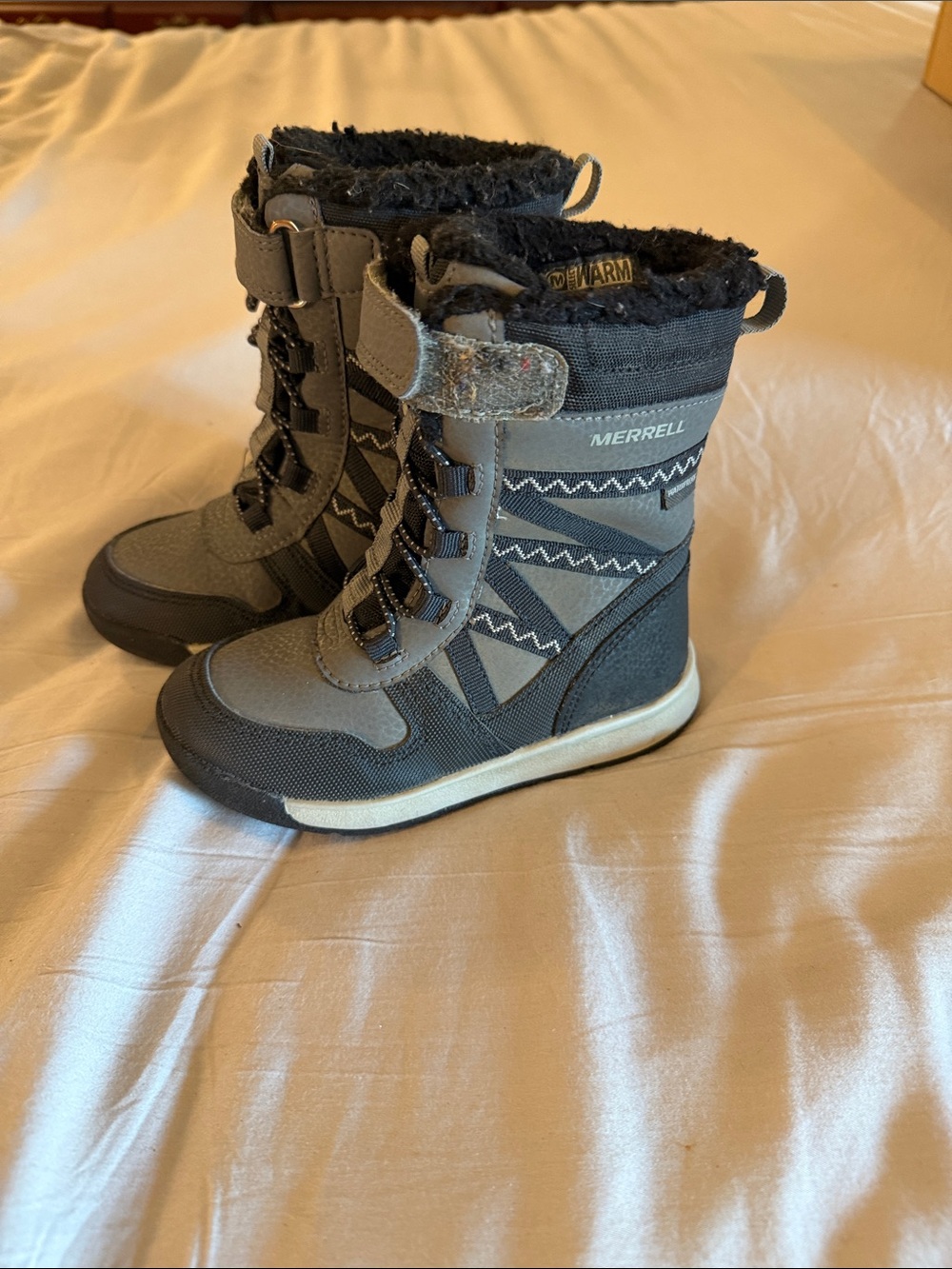 Merrell Kids Gray and Black Insulated Winter Boots with Faux-Fur Cuff